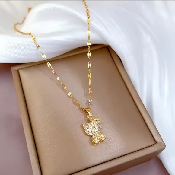 18K Gold 3D Hello Kitty Pave Diamond Inlay Pendant Necklace Sanrio Kawaii Anime - Picture 7 of 9